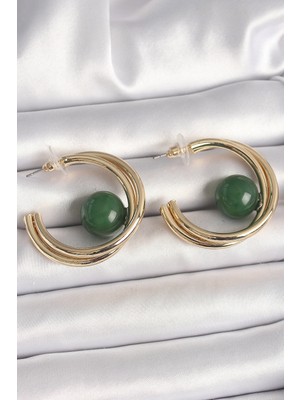 Zarif Kadın Için Golden Pirinç Halka Yeşil Boncuk Küpe