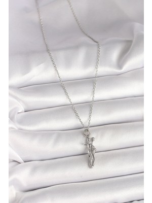 Zarif Kadın Için Silver Çelik Yapım Zincir Sarılma Kolye