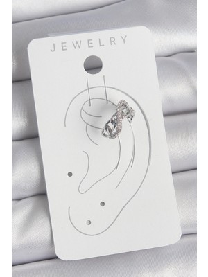 Zarif Kadın Için Silver Pirinç Zirkonlu Zincir Sonsuzluk Kıkırdak Küpe