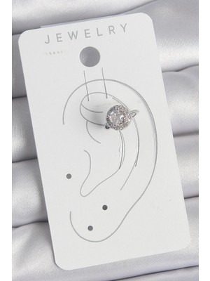 Zarif Kadın Için Silver Pirinç Zirkonlu Model Kıkırdak Küpe