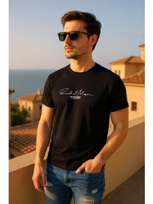Erkek  Slim Fit Enjeksiyon Baskılı Pamuklu T-Shirt