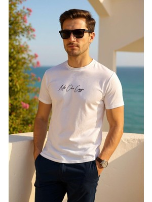 Erkek  Slim Fit Enjeksiyon Baskılı Pamuklu T-Shirt