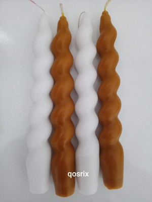 qosrix 4'lü Beyaz Hardal Sarısı Italyan Burgulu Şamdan Soya Mumu Doğal Kokulu Uzun Çubuk Spiral Mum