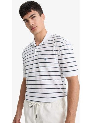 DeFacto %100 Pamuk Regular Fit Polo Yaka Kısa Kollu Çizgili Tişört D7636AX25SP