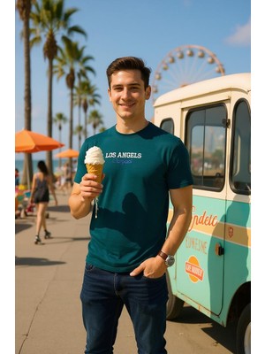 Erkek  Nakış Baskılı Yumuşak Pamuklu T-Shirt