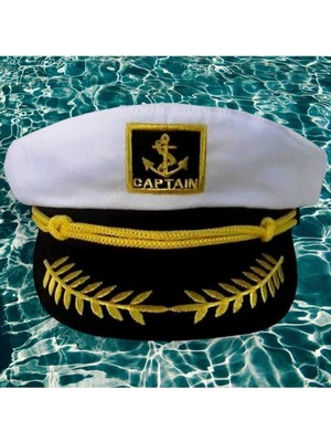 Uniquetrenders Çocuk Denizci Kaptan Şapka Lacivert - Beyaz Pamuk Kumaş Modern Stil
