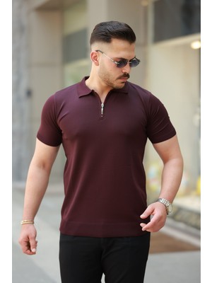 Erkek Fermuarlı Polo Yaka Slim Fit Triko T-Shirt