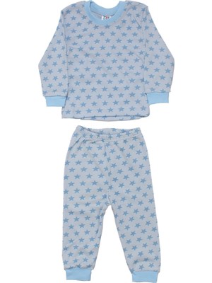 Erkek Bebek Mavi Yıldız Baskılı Çıtçıtlı Pijama Takımı