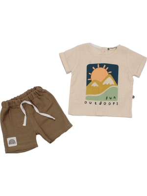 Erkek Bebek Ekru Haki Güneş Fun Outdoors Yazılı 2'li Takım