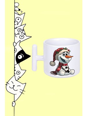 Kardan Adam Olaf Noel Karakter Tasarım Baskılı Beyaz T Sap Kupa Bardak