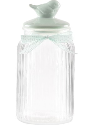 Madame Coco Kuşlu Kavanoz Silindir - Mint Yeşili - 1300 ml