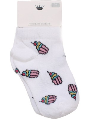 Kız Bebek Beyaz Cupcake Desenli Kısa Çorap 3-4 Yaş