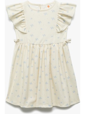 Koton Fırfır Detaylı Kısa Kollu Bisiklet Yaka Çiçekli Elbise