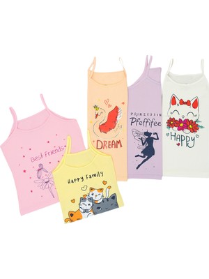 Kız Çocuk 5'li Desenli Atlet Çok Renkli