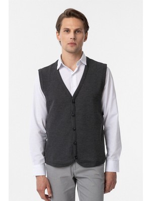 Gri Regular Kapitone V Yaka Yelek