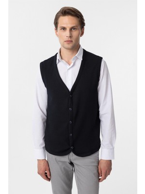 Lacivert Regular Kapitone V Yaka Yelek