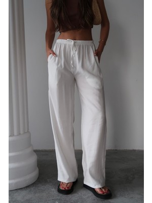 Kadın Cupra Ince Kemerli Bol Paça Cepli Pantolon