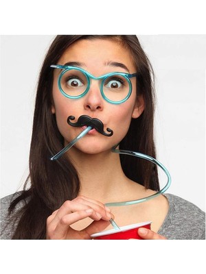 ForWhat Büro Ev Ofis Eğlence Şakası Için 18X14CM Mavi Bıyıklı Pipetli Gözlük