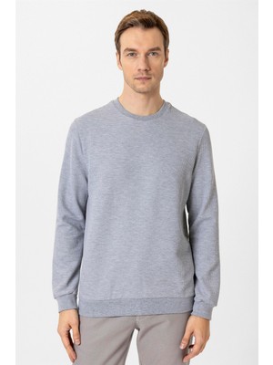 Gri Regular Armürlü Bisiklet Yaka Triko