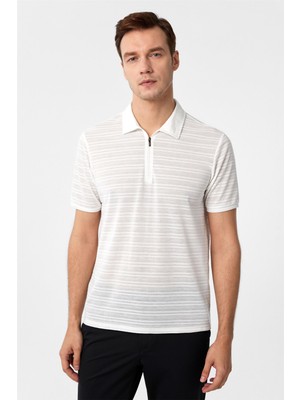 Beyaz Slim Fitilli Polo Yaka Tişört