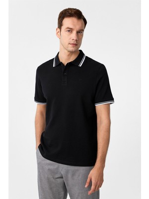 Siyah Regular Armürlü Polo Yaka Tişört