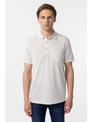 Süvari Ekru Regular Armürlü Polo Yaka Tişört