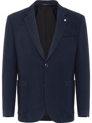 Lacivert Regular Fit Desenli Mono Yaka 4 Drop Ceket