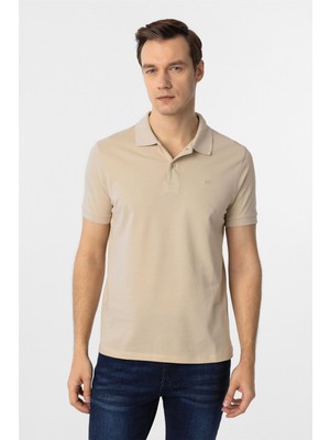 Bej Slim Fit Düz Polo Yaka Tişört