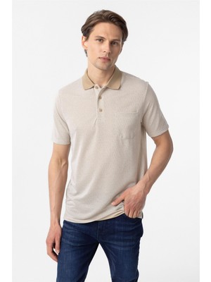 Bej Regular Armürlü Polo Yaka Tişört