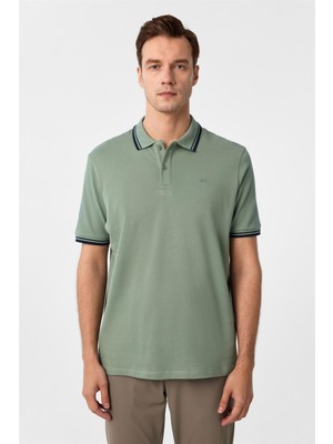 Koyu Yeşil Regular Armürlü Polo Yaka Tişört