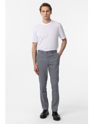 Lacivert Regular Armürlü Kanvas Pantolon