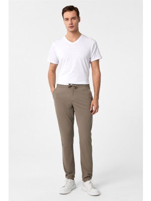 Bej Slim Fit Düz Jogger Pantolon