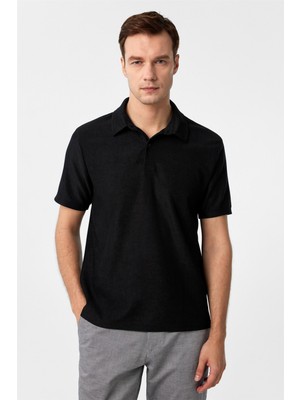 Süvari Siyah Regular Düz Polo Yaka Tişört