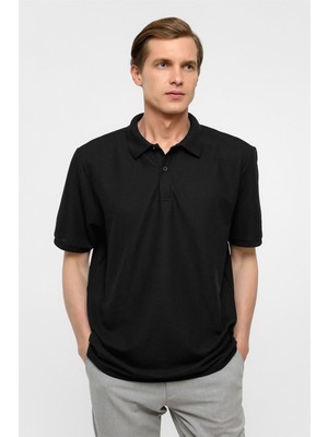 Süvari Siyah Regular Armürlü Polo Yaka Tişört