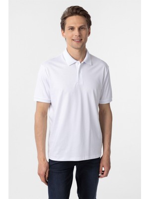 Beyaz Regular Baskılı Polo Yaka Tişört