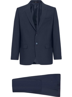 Lacivert Regular Desenli Kruvaze Yaka 4 Drop Klasik Takım Elbise