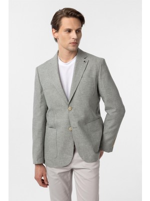 Su Yeşili Slim Fit Düz Mono Yaka 6 Drop Ceket
