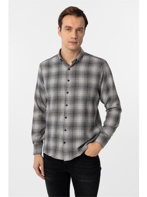 Siyah Slim Fit Düz Düğmeli Yaka Gömlek