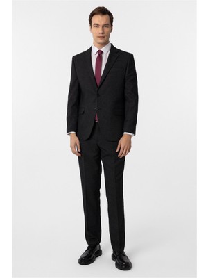 Süvari Erkekler İçin Siyah Regular Fit 4 Drop Desenli Sivri Yaka Klasik Takım Elbise