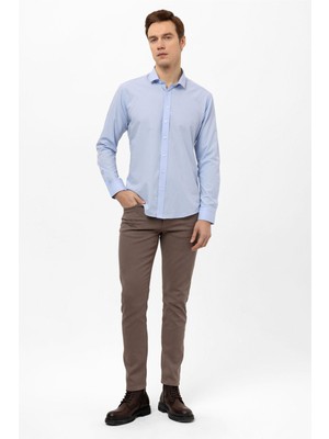 Mavi Slim Fit Düz Klasik Yaka Gömlek