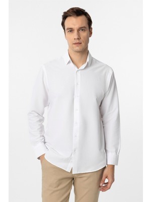 Beyaz Regular Fit Desenli Klasik Yaka Gömlek