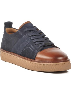 Lacivert-Kahve Hakiki Deri Erkek Sneaker 3K1973-C704 M