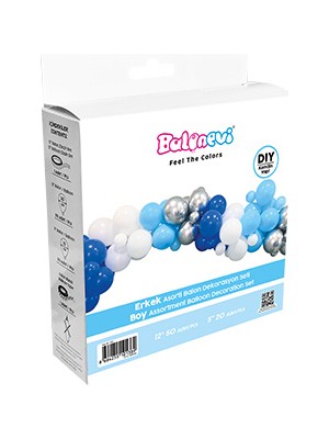 Balonevi Balon Dekorasyon seti ERKEK MAVİ 70 balo+zinc+yapı