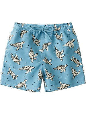 Erkek Kaplumbağa Desenli Deniz Şortu Mavi