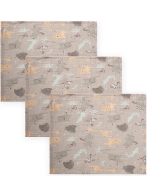 Üçlü Müslin Ağız Bezi 20X30 cm Hayvan Baskılı Bej