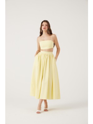 Holly Lolly Cepli Uzun Etek ve Crop İkili Isabella Takım Sarı