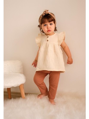 Cigit Oversize Müslin Tunik Taytlı Takım Krem
