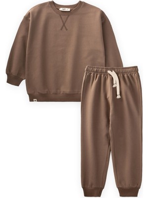 Cigit Basic Karyoka Detaylı Sweatshirt Takım Vizon
