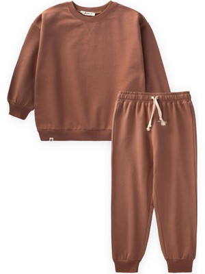 Cigit Basic Karyoka Detaylı Sweatshirt Takım Açık Kahve