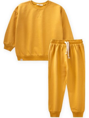 Cigit Basıc Karyoka Detaylı Sweatshirt Takım Hardal Sarı